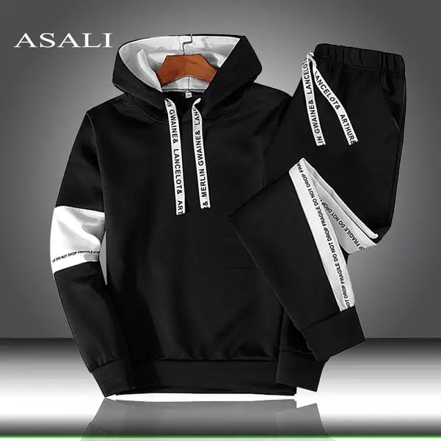 2pc Sets Tracksuit Men Autumn Winter Hooded Sweatshirt Drawstring Outfit Sportswear