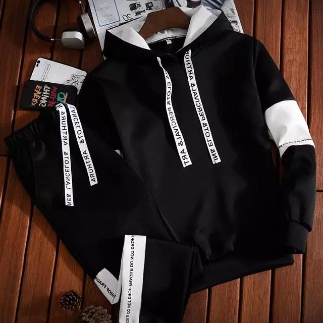 2pc Sets Tracksuit Men Autumn Winter Hooded Sweatshirt Drawstring Outfit Sportswear