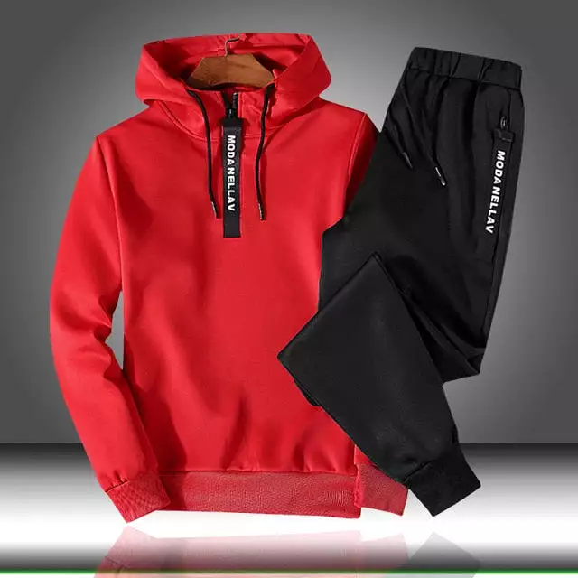 2pc Sets Tracksuit Men Autumn Winter Hooded Sweatshirt Drawstring Outfit Sportswear