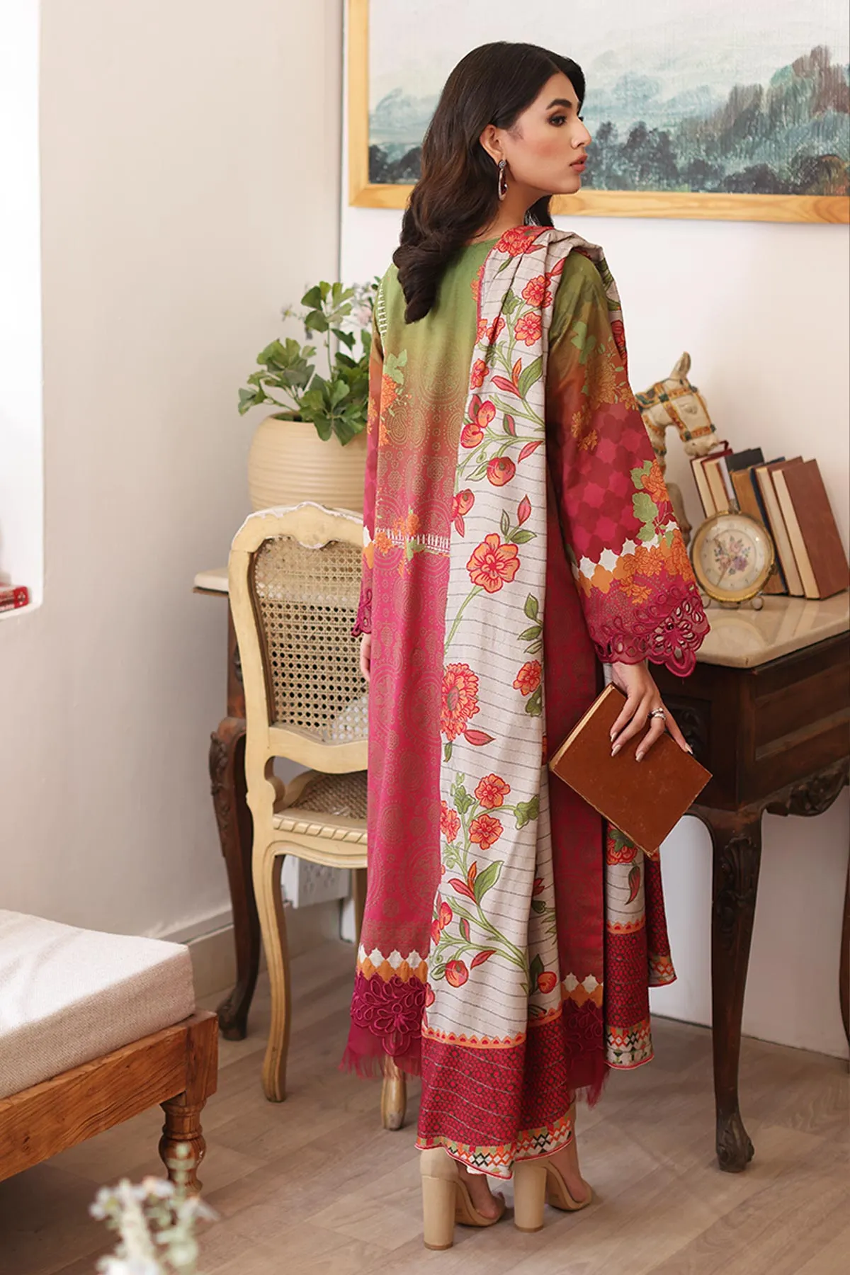 3-PC UNSTITCHED EMBROIDERED KHADDAR SUIT WITH PRINTED WOOL SHAWL CCW3-04