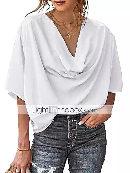 Almond Black and White Women's V-Neck Long Sleeve Blouse