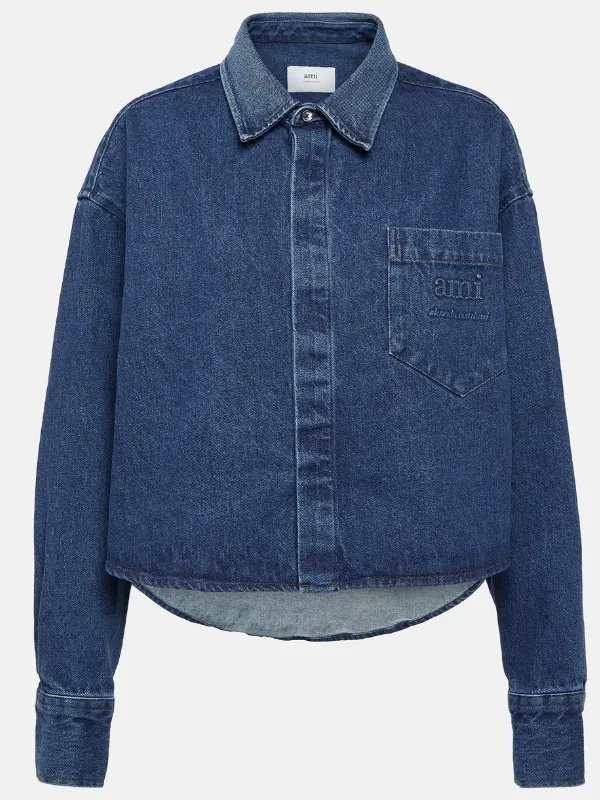 AMI PARIS  |Denim Plain Logo Washed denim Shirts & Blouses