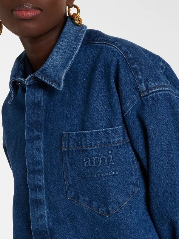 AMI PARIS  |Denim Plain Logo Washed denim Shirts & Blouses