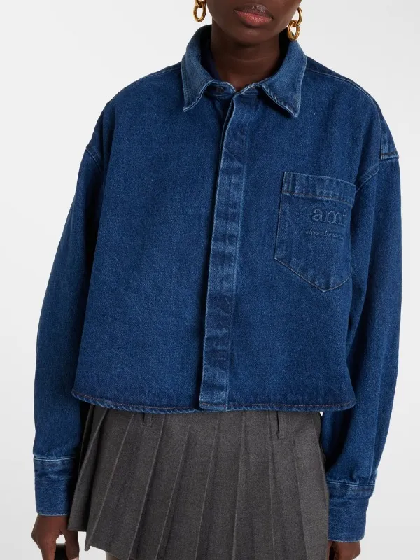 AMI PARIS  |Denim Plain Logo Washed denim Shirts & Blouses