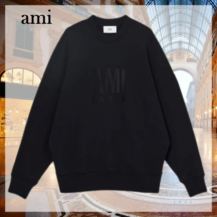 AMI PARIS  |Unisex Long Sleeves Plain Cotton Logo Designers Sweatshirts