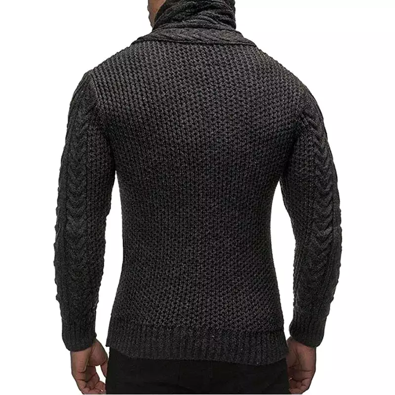 Ashore Shop New Winter Men's High-neck Sweater Knitted Thick Wool Button Retro Slim Fit