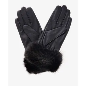 Barbour Fur Trim Leather Gloves LGL0043 Black