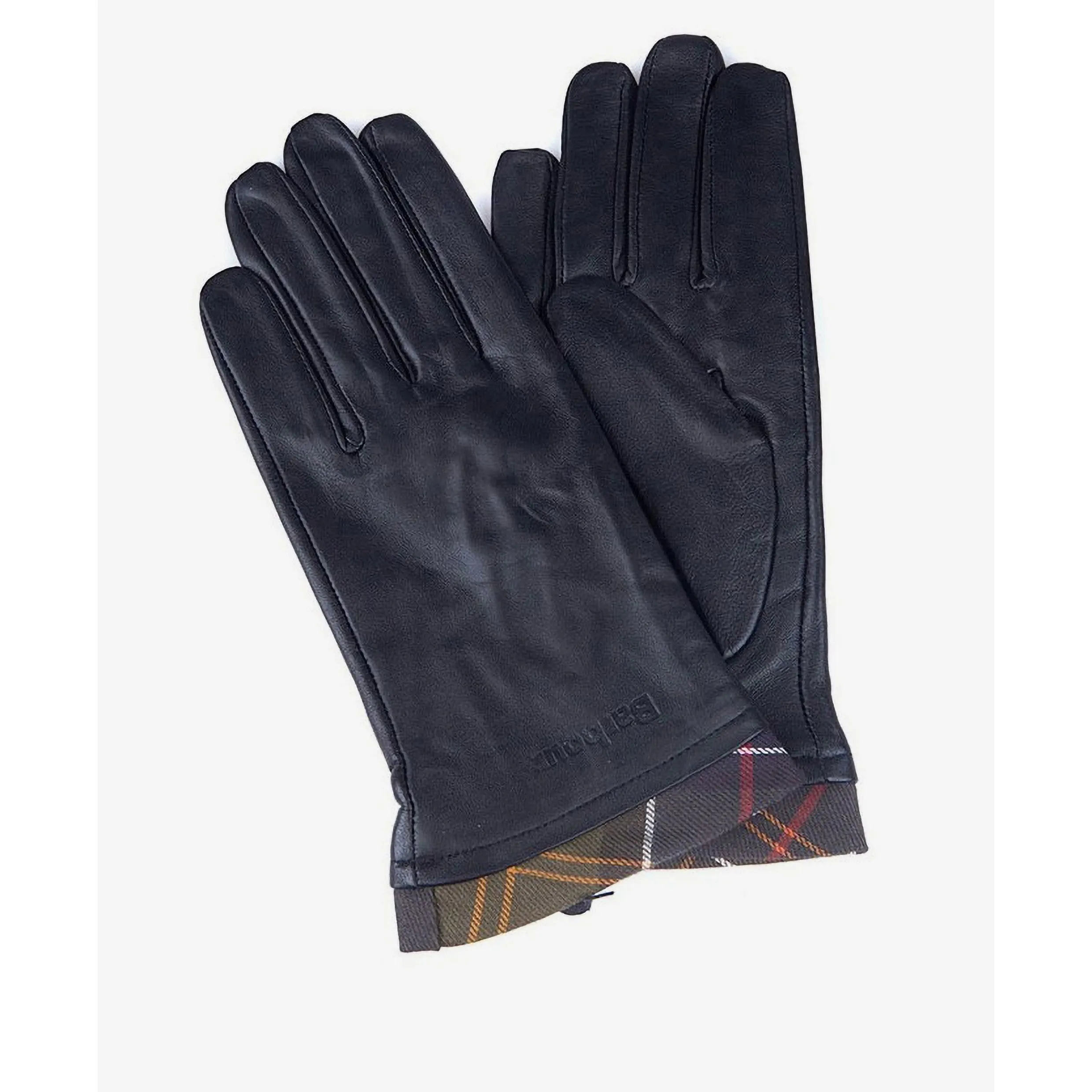 Barbour Tartan Trimmed Leather GloveS In Black/Classic LGL0048BK11