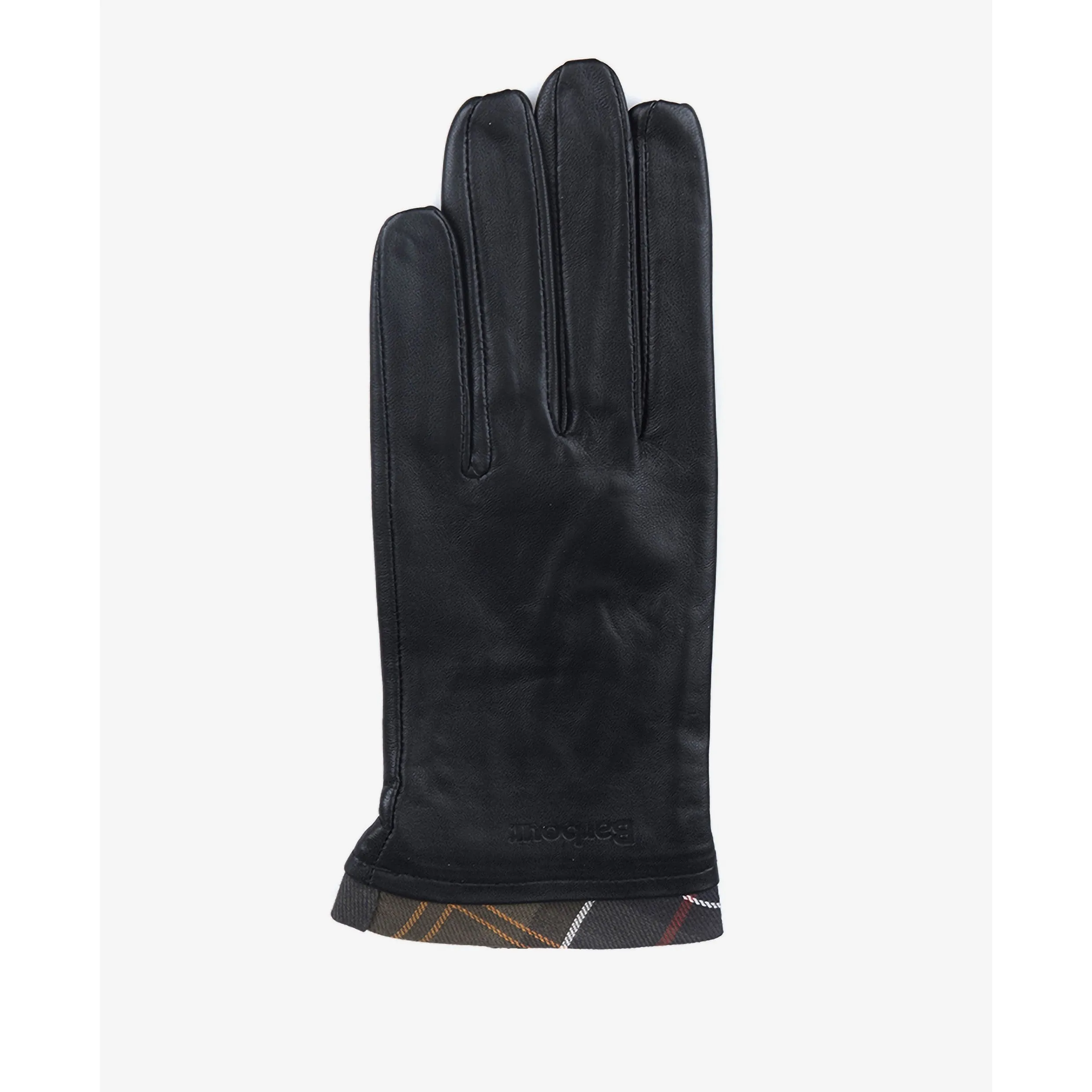 Barbour Tartan Trimmed Leather GloveS In Black/Classic LGL0048BK11