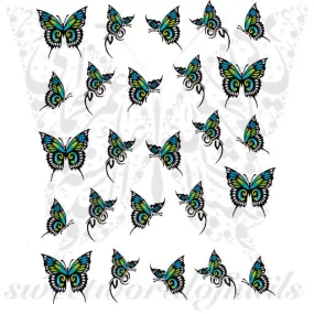 Blue Green Butterflies Nail Art Water Decals