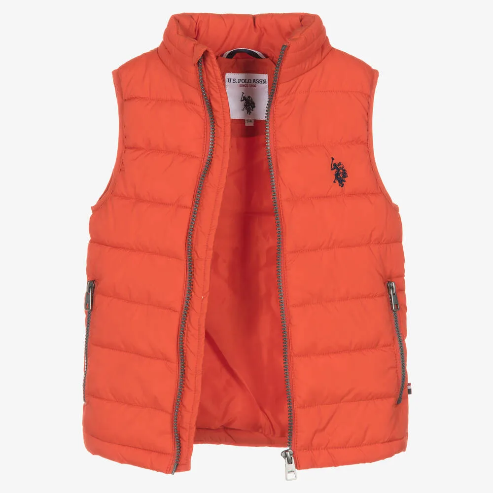 Boys Orange Puffer Gilet