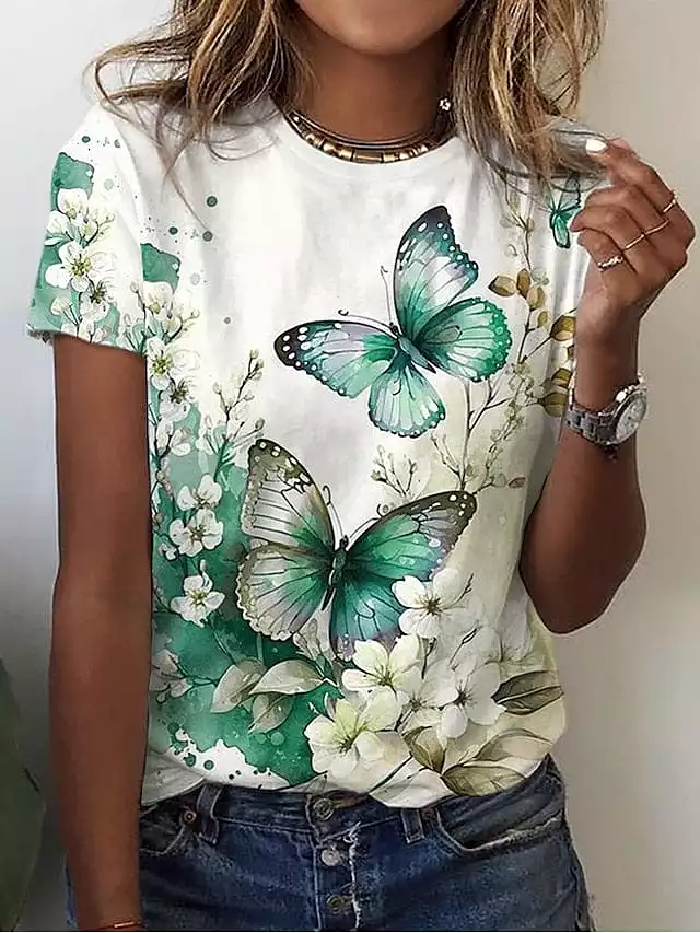 Butterfly Print Women's T-shirt for Casual Wear