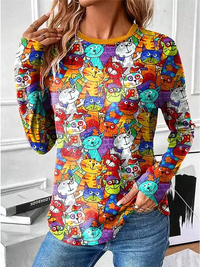 Cat and Dog Print Women's Long Sleeve T-Shirt