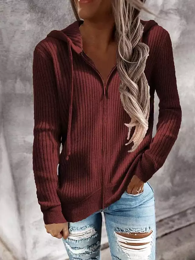 Classic Hooded Long Sleeve Cardigan for Women