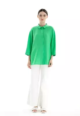 Collared Concealed Buttons Oversized Shirt