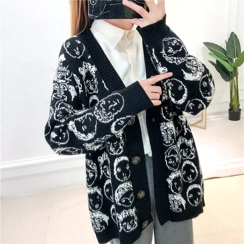 Comic V-Neck Cardigan Sweater For Women