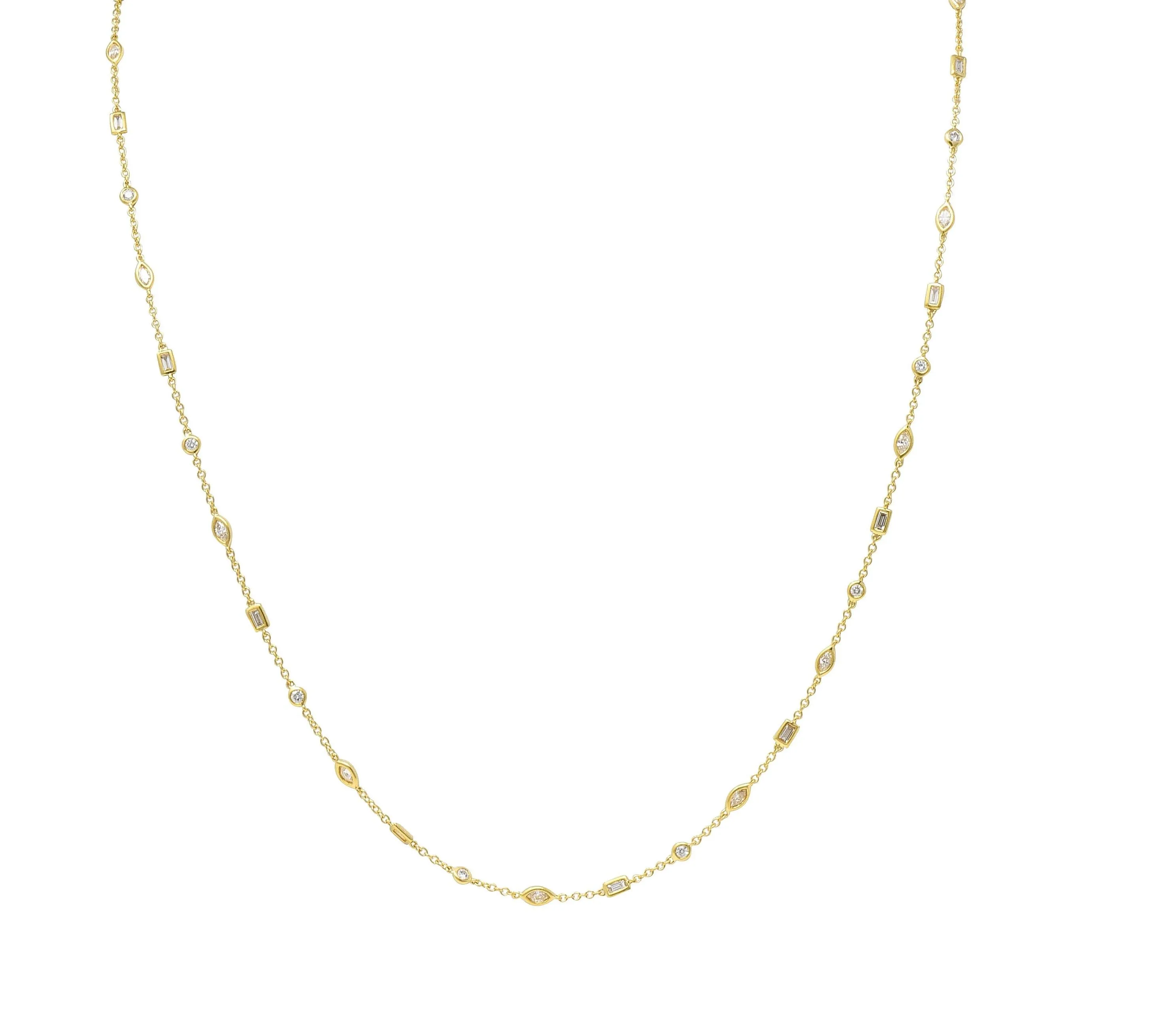 Contemporary 2.84 CTW Diamond 18 Karat Yellow Gold Diamonds-By-The-Yard Necklace