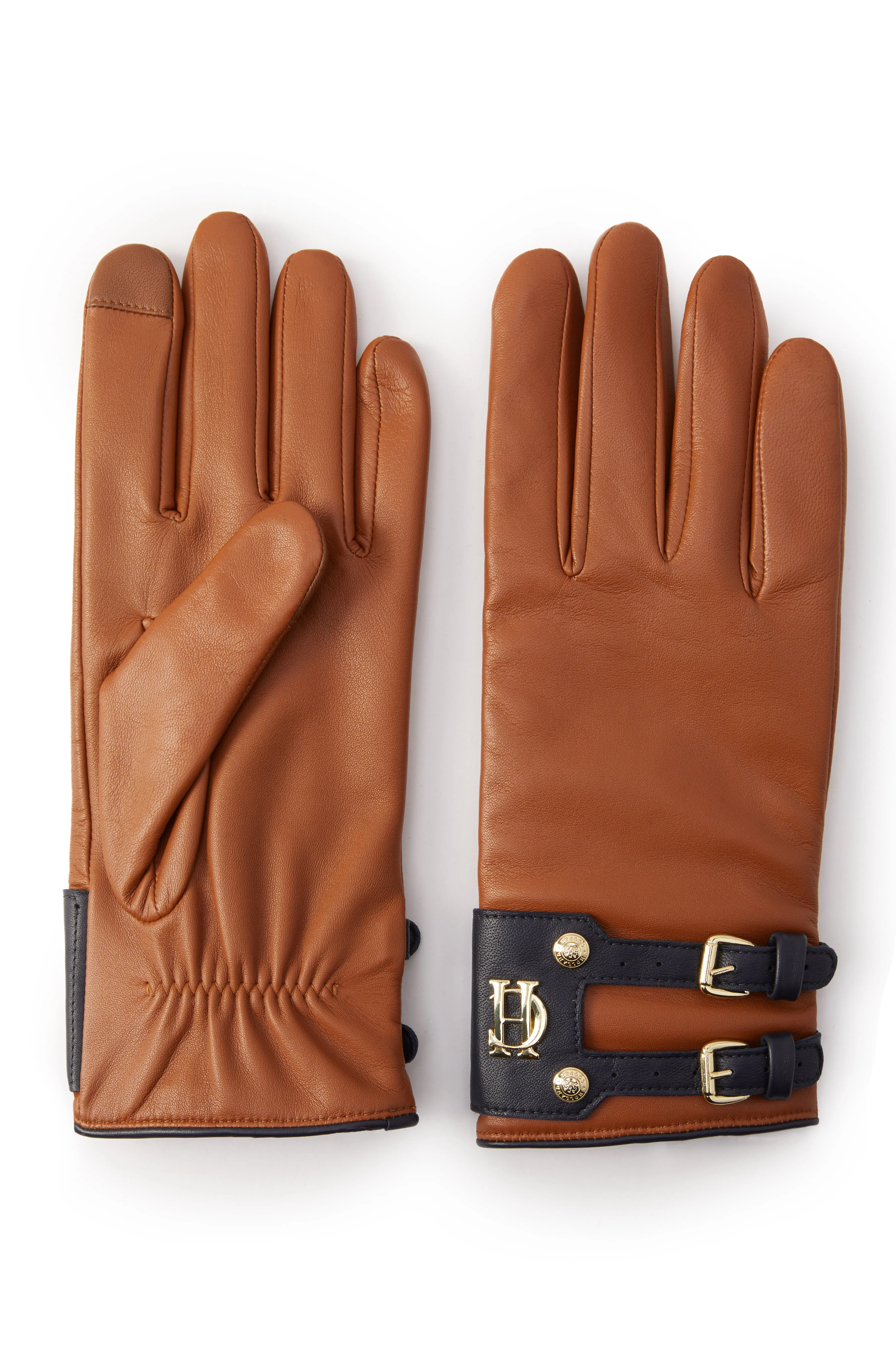 Contrast Leather Gloves (Tan Ink Navy)