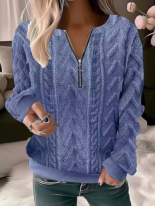 Cozy Quarter Zip Fleece Sweatshirt for Women: White, Pink, Blue