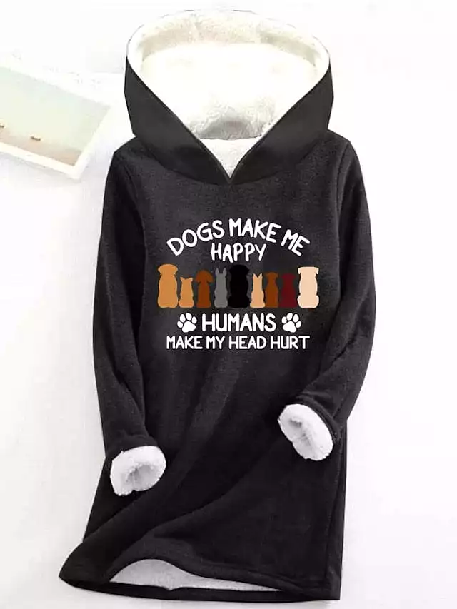 Cozy Sherpa Lined Women's Dog Print Hoodie Sweatshirt