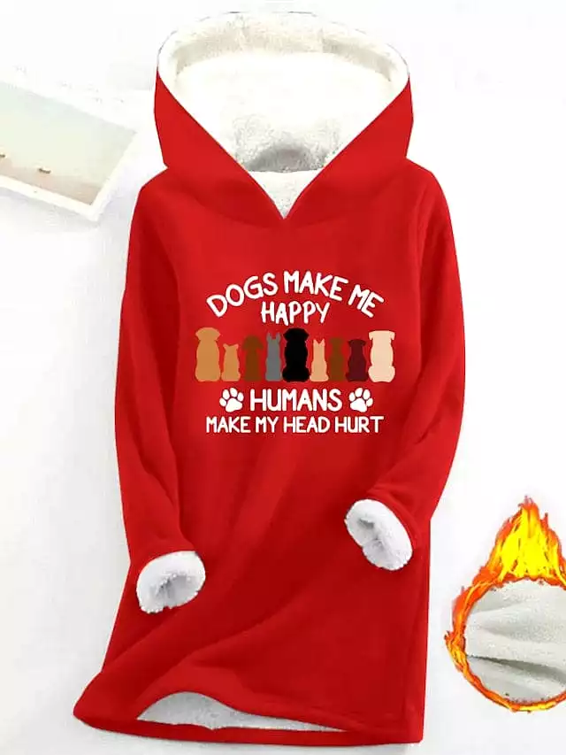 Cozy Sherpa Lined Women's Dog Print Hoodie Sweatshirt