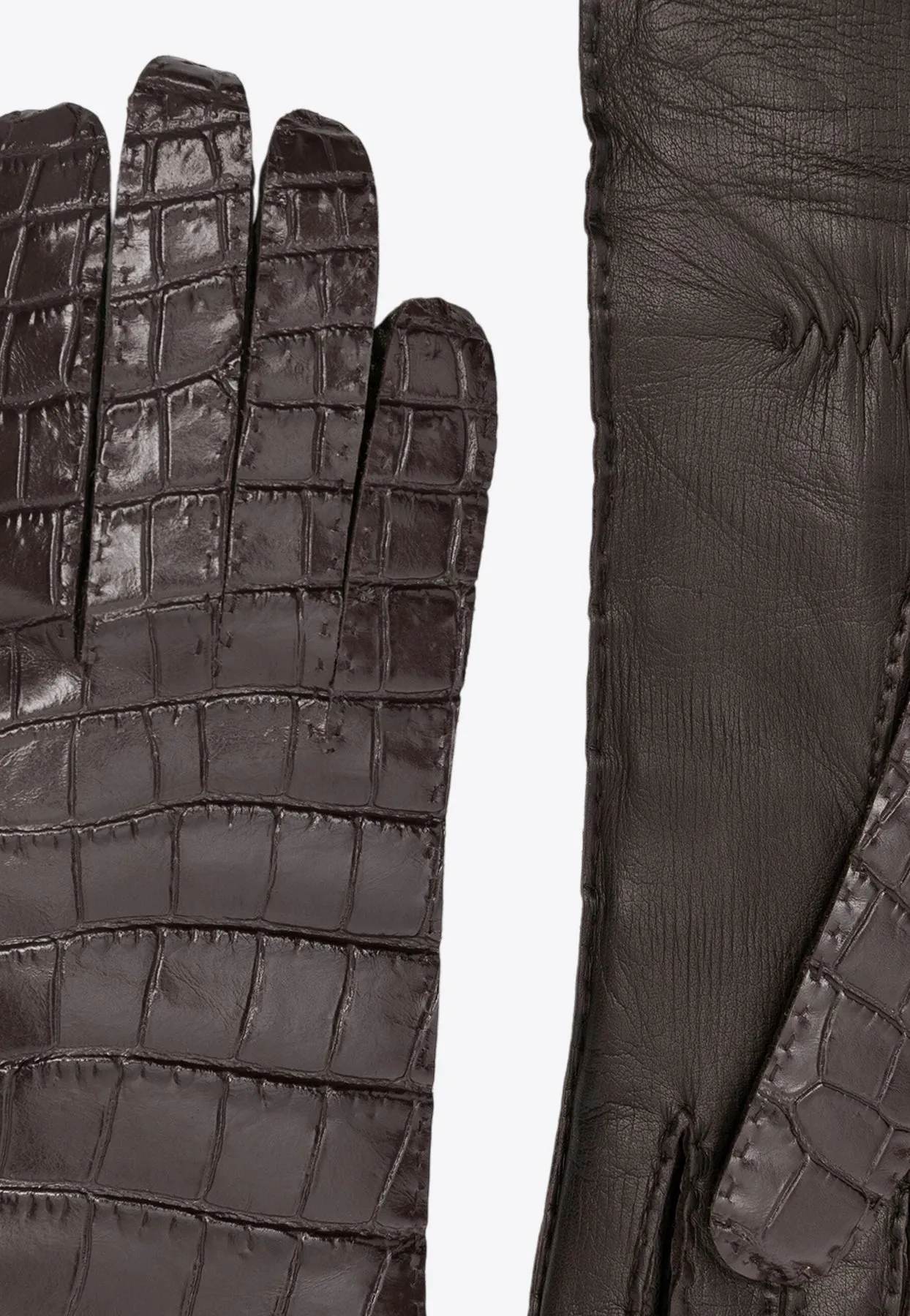 Croc-Embossed Leather Gloves