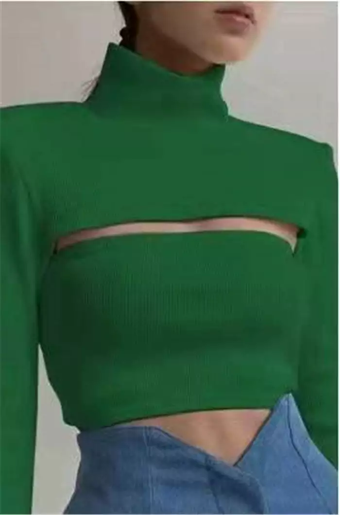 Cut-out Turtleneck Ribbed Top