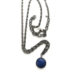 Deep Blue Mosaic & Gun Metal Layering Necklace - Long