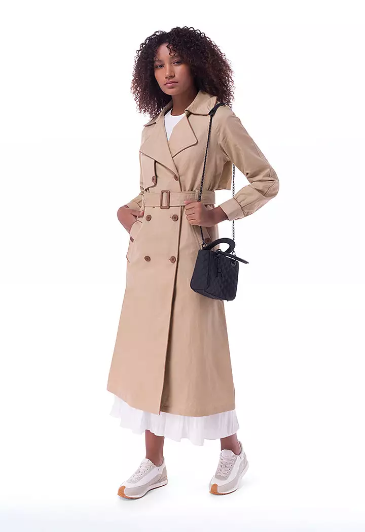 Double Breasted Solid Trench Coat