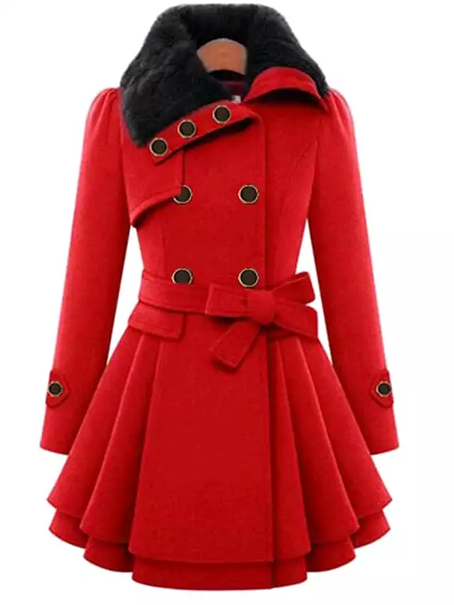 Elegant Belted Women's Winter Pea Coat with Slim Fit