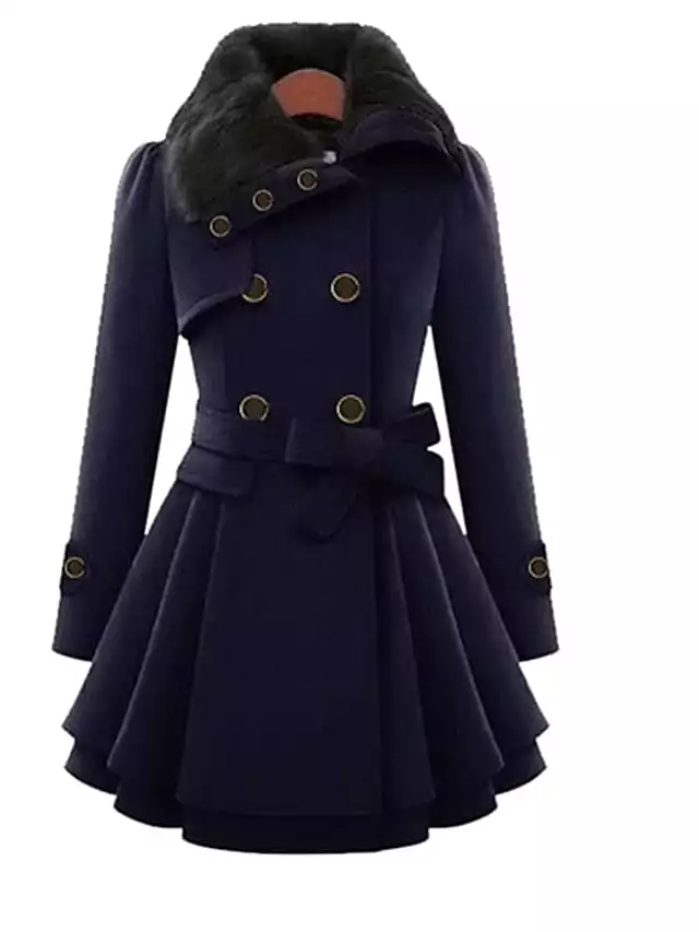 Elegant Belted Women's Winter Pea Coat with Slim Fit