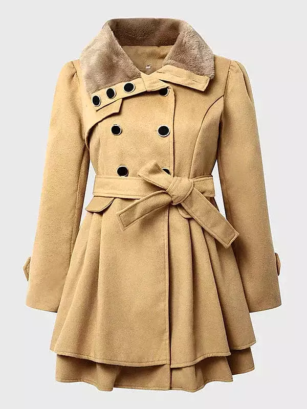 Elegant Belted Women's Winter Pea Coat with Slim Fit