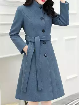 Elegant Blue Belted Winter Coat for Women - Stylish Outerwear for Ultimate Comfort