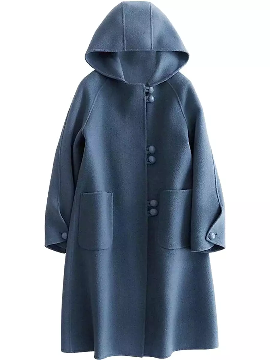 Elegant Hooded Overcoat for Women - Fall/Winter Windproof Pea Coat with Pockets