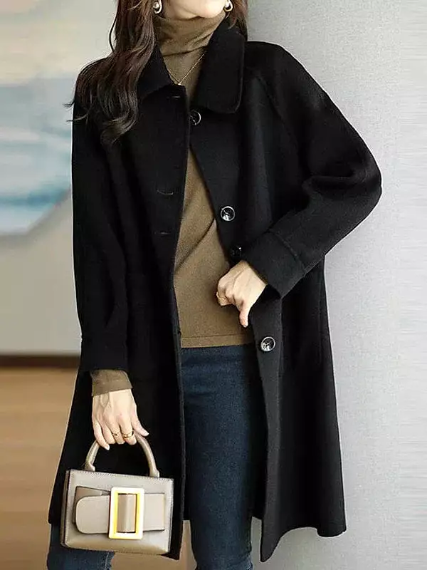 Elegant Lapel Pea Coat for Women's Winter Warmth