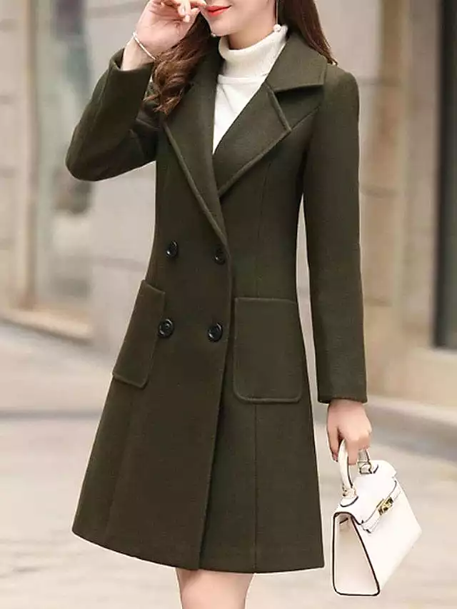 Elegant Women's Winter Pea Coat with Zipper Closure and Stylish Hoodie Neckline