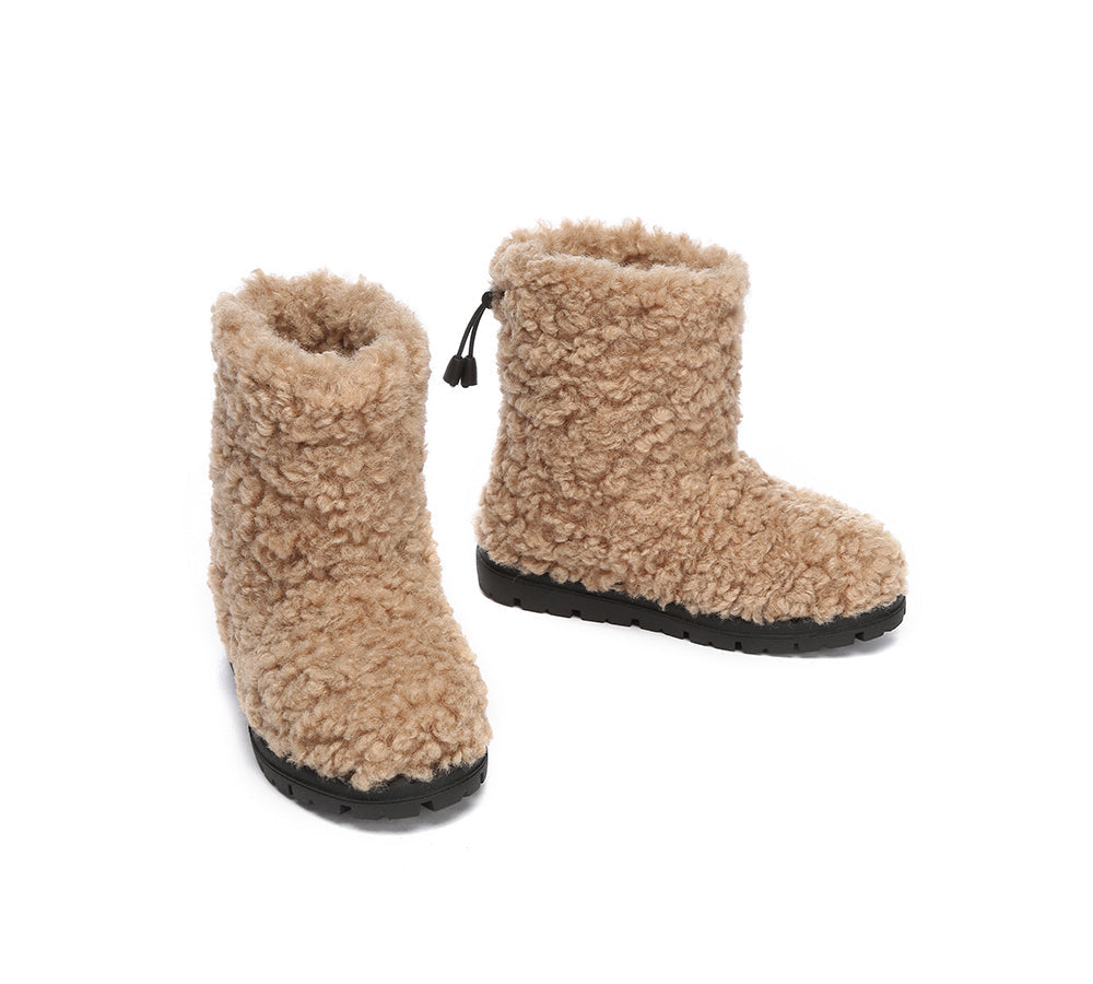 EVERAU UGG Kids Sheepskin Wool Plush Drawstring Boots Peggy