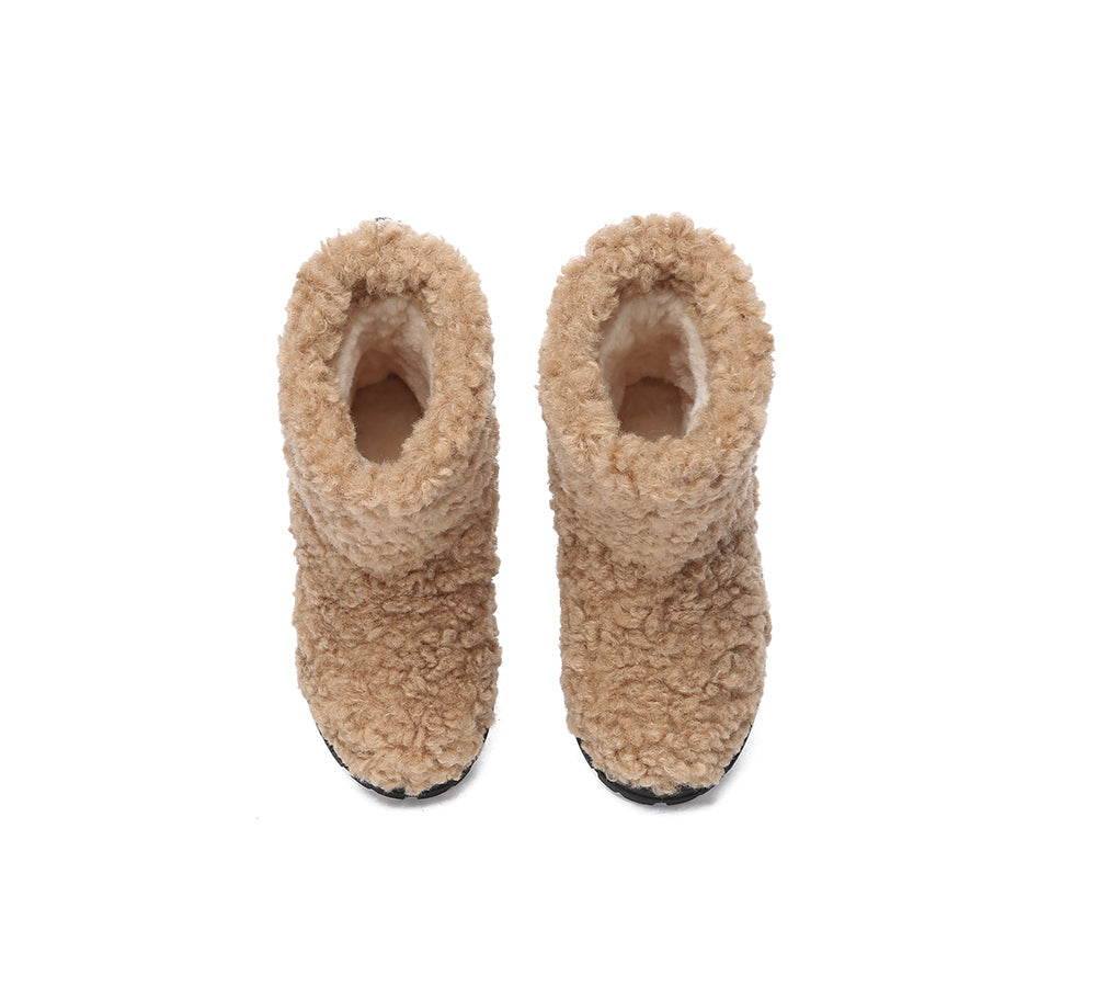 EVERAU UGG Kids Sheepskin Wool Plush Drawstring Boots Peggy