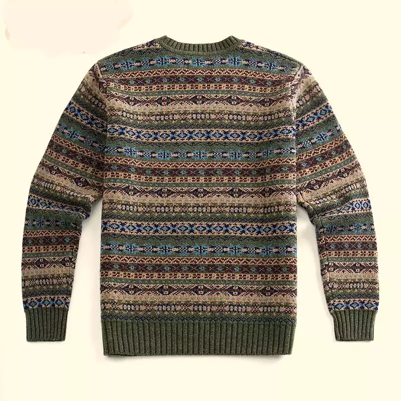 Fair Isle Pull Over Sweaters New Arrival Autumn And Winter Men's Vintage Thick Pullovers O-neck Sweater Men