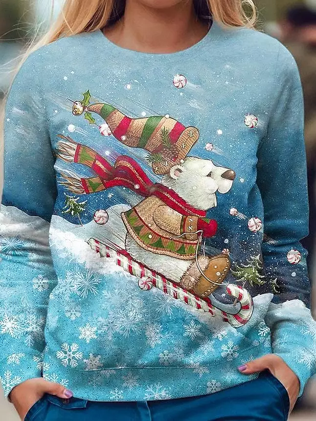 Festive Snowman and Snowflake Graphic Sweatshirt for Women