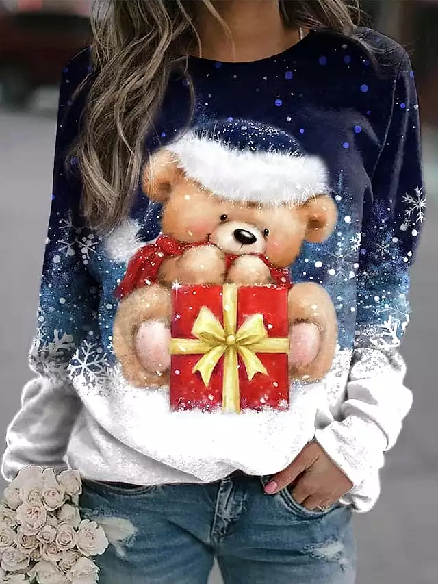 Festive Snowman and Snowflake Graphic Sweatshirt for Women