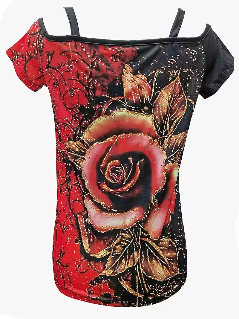 Floral Graphic Women's Off-Shoulder T-Shirt for Casual Holiday Outings