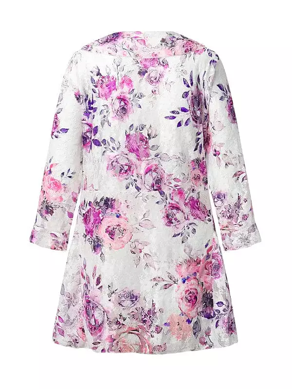 Floral Print Half-Sleeve Plus Size Coat for Women