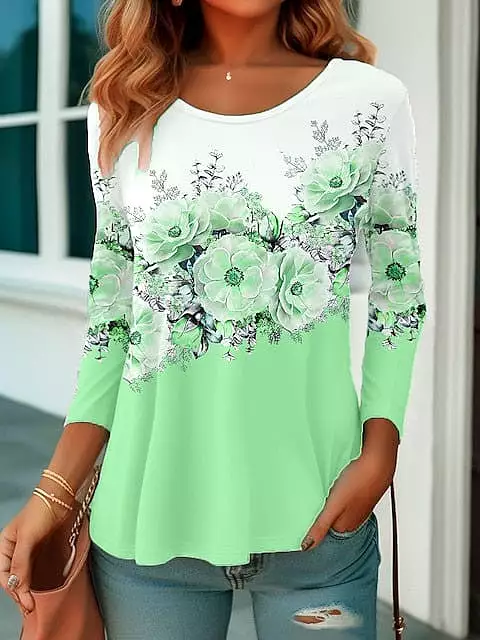 Floral Print Long Sleeve Women's T-shirt