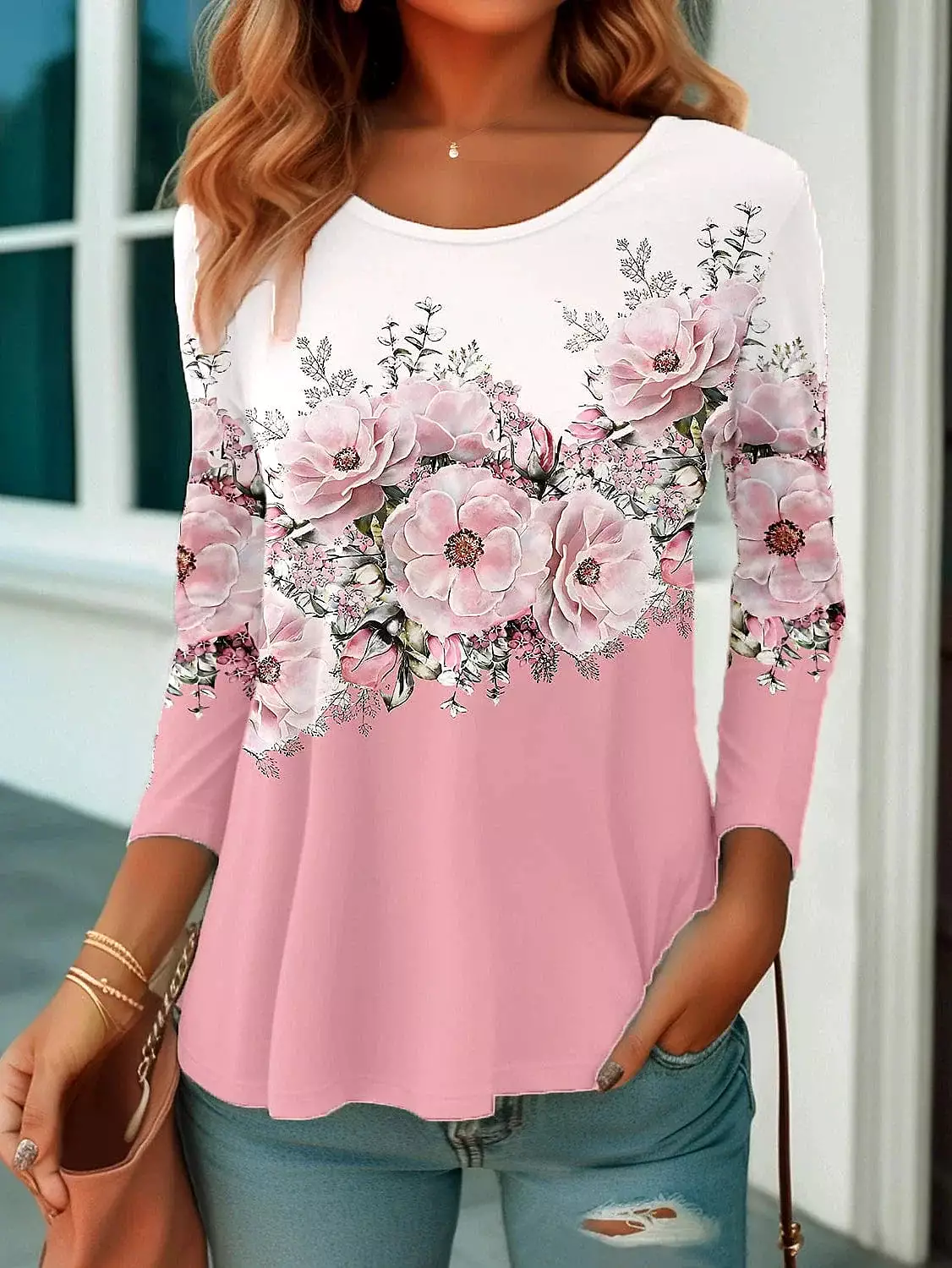 Floral Print Long Sleeve Women's T-shirt