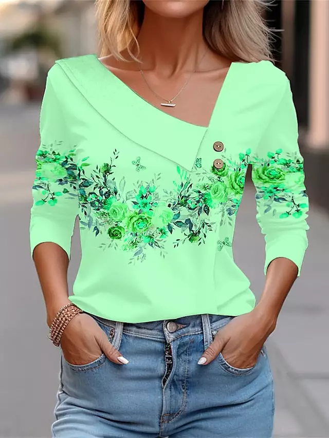 Floral Print Long Sleeve Women's T-shirt