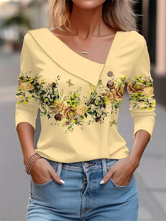 Floral Print Long Sleeve Women's T-shirt