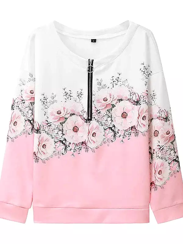 Floral Vintage Quarter Zip Women's Sweatshirt