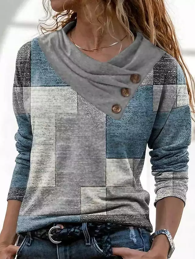 Geometric Abstract Long Sleeve T-shirt for Women