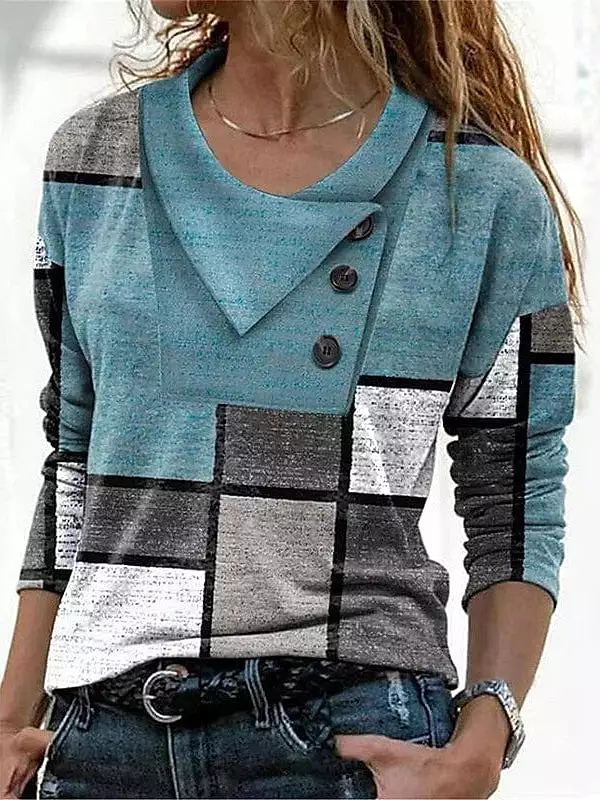 Geometric Abstract Long Sleeve T-shirt for Women